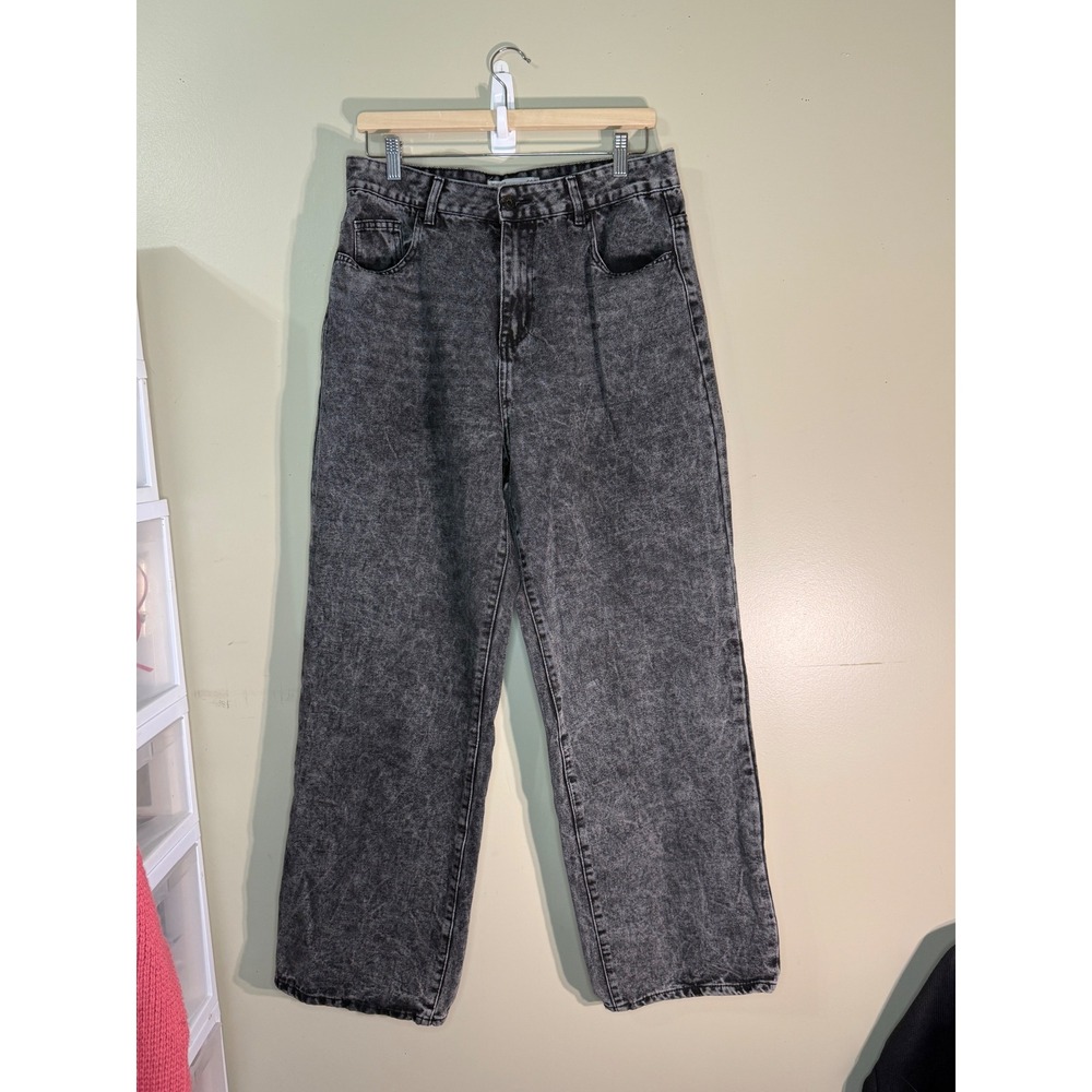 Refuge Denim Wide Leg Jeans Black Acid Wash High Rise Size 11 0556-1792-2670